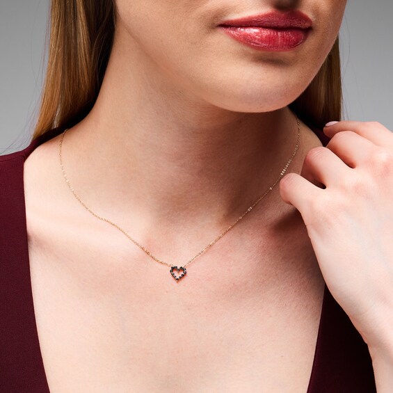 Blue Sapphire Heart Outline Necklace in 10K Gold - 19"
