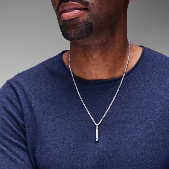 3.0mm Black Diamond Accent Hexagonal Column Pendant in Sterling Silver - 22.5"