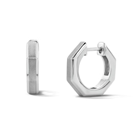 Black Diamond Accent Brushed Hoop Earrings in Sterling Silver