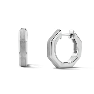 Brushed Angled Hoop Earrings in Sterling Silver