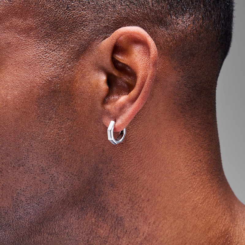 Main Image 2 of Black Diamond Accent Brushed Hoop Earrings in Sterling Silver