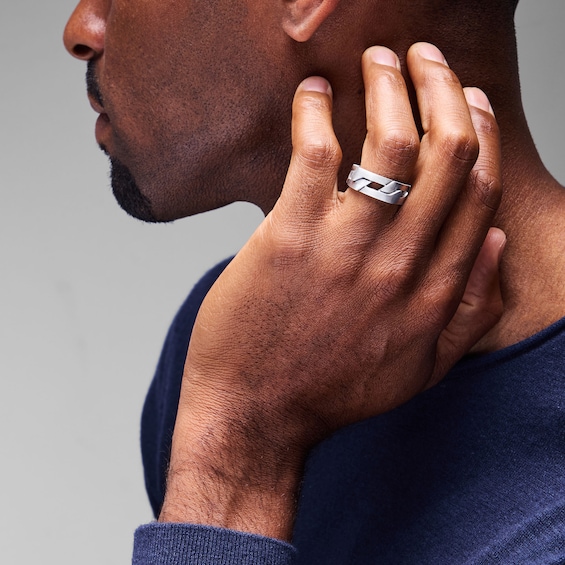 Matte Figaro Link Ring in Sterling Silver
