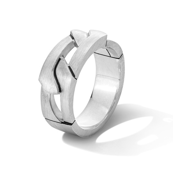 Matte Figaro Link Ring in Sterling Silver