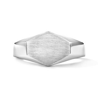 Black Diamond Accent Hexagon Signet Ring in Sterling Silver