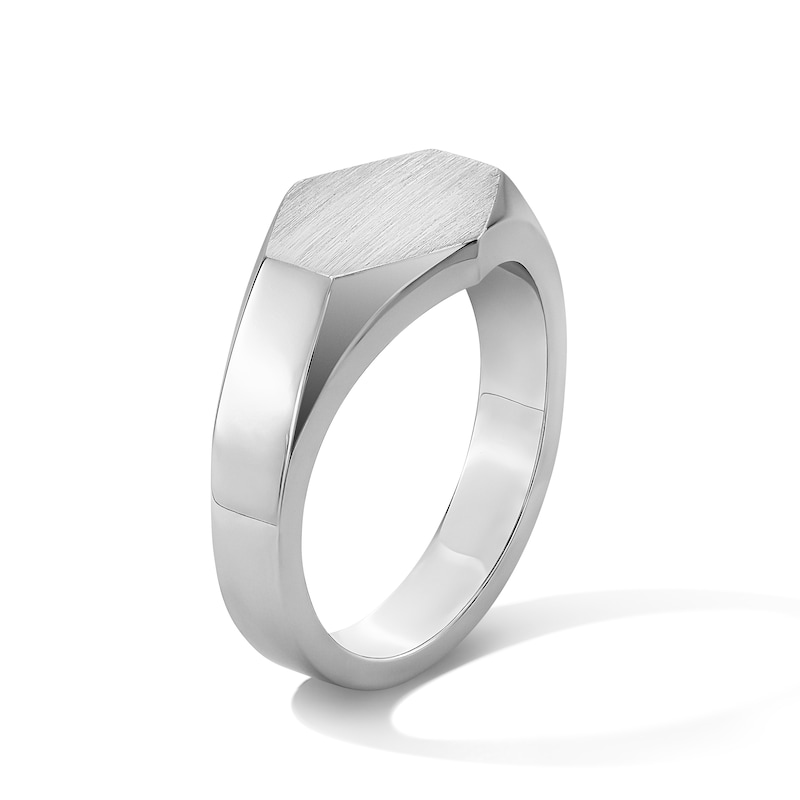 Main Image 3 of Black Diamond Accent Hexagon Signet Ring in Sterling Silver