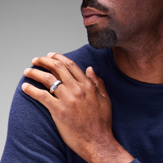 Black Diamond Accent Brushed Geometric Ring in Sterling Silver
