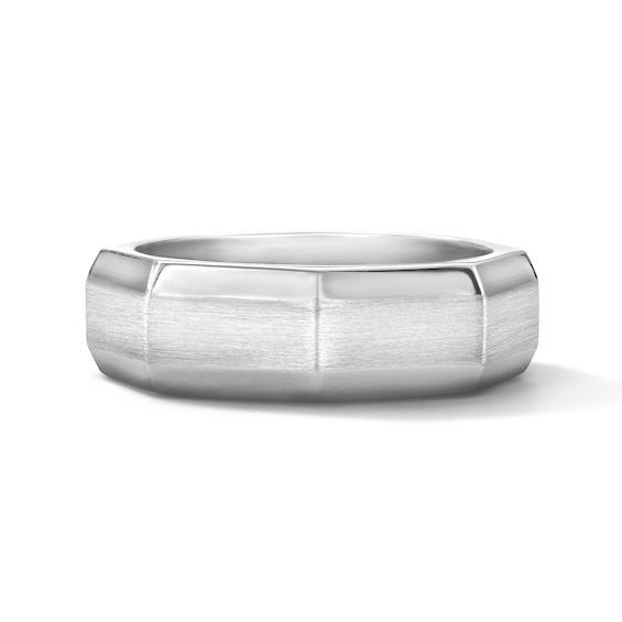 Black Diamond Accent Brushed Geometric Ring in Sterling Silver