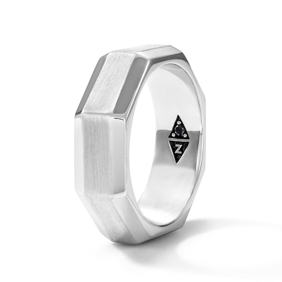 Black Diamond Accent Brushed Geometric Ring in Sterling Silver