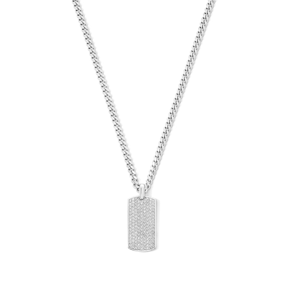 1-5/8 CT. T.w. Lab-Grown Diamond Dog Tag Curb Chain Necklace in Sterling Silver (F/Vs2) - 22"