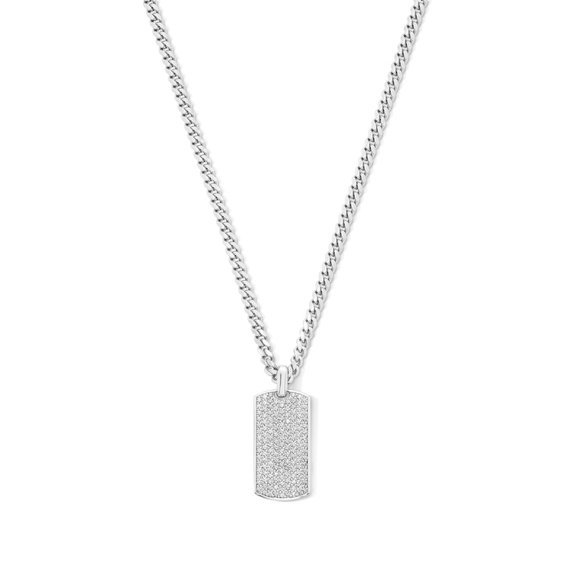 Main Image 1 of 1-5/8 CT. T.W. Lab-Grown Diamond Dog Tag Curb Chain Necklace in Sterling Silver (F/VS2) - 22"