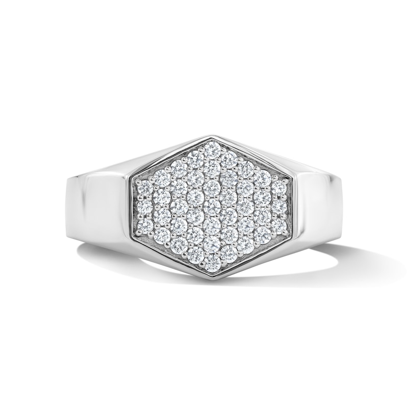 Main Image 1 of 1/2 CT. T.W. Lab-Grown Diamond Hexagon Signet Ring in Sterling Silver (F/VS2)