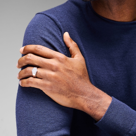 1/2 CT. T.w. Lab-Grown Diamond Hexagon Signet Ring in Sterling Silver (F/Vs2)