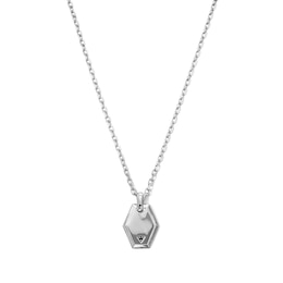 Black Diamond Accent Hexagon Pendant in Sterling Silver - 24.5"