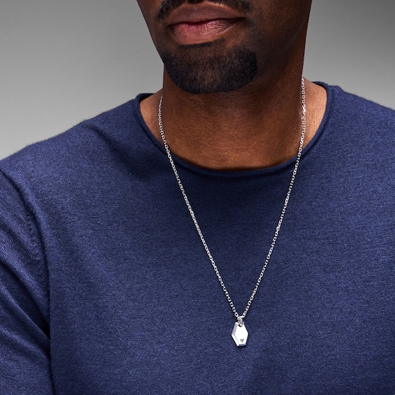 Black Diamond Accent Hexagon Pendant in Sterling Silver - 24.5"