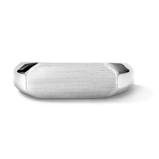 Black Diamond Accent Brushed Signet Ring in Sterling Silver