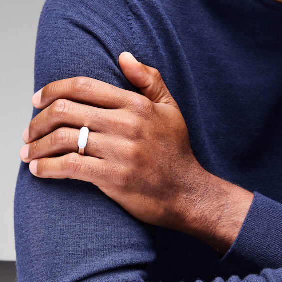 Black Diamond Accent Brushed Signet Ring in Sterling Silver