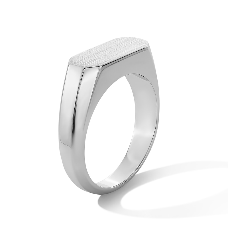 Main Image 3 of Black Diamond Accent Brushed Signet Ring in Sterling Silver