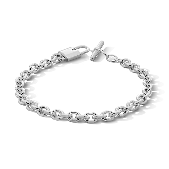Black Diamond Accent Lock Cable Chain Bracelet in Sterling Silver - 8.5"