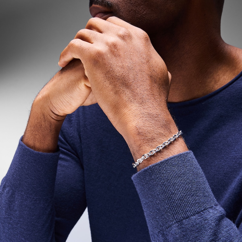 Main Image 2 of Black Diamond Accent Lock Cable Chain Bracelet in Sterling Silver - 8.5"