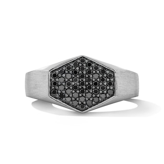 1/2 CT. T.W. Black Multi-Diamond Hexagon Signet Ring in Sterling Silver