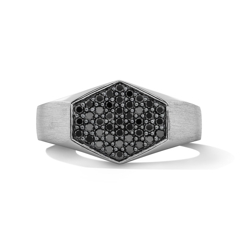Main Image 1 of 1/2 CT. T.W. Black Multi-Diamond Hexagon Signet Ring in Sterling Silver