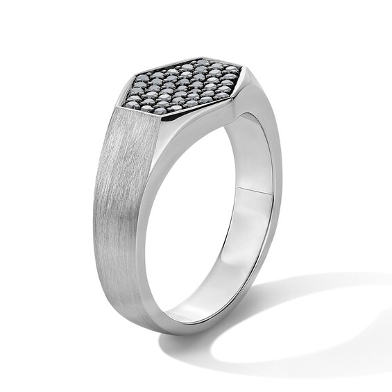 1/2 CT. T.w. Black Multi-Diamond Hexagon Signet Ring in Sterling Silver