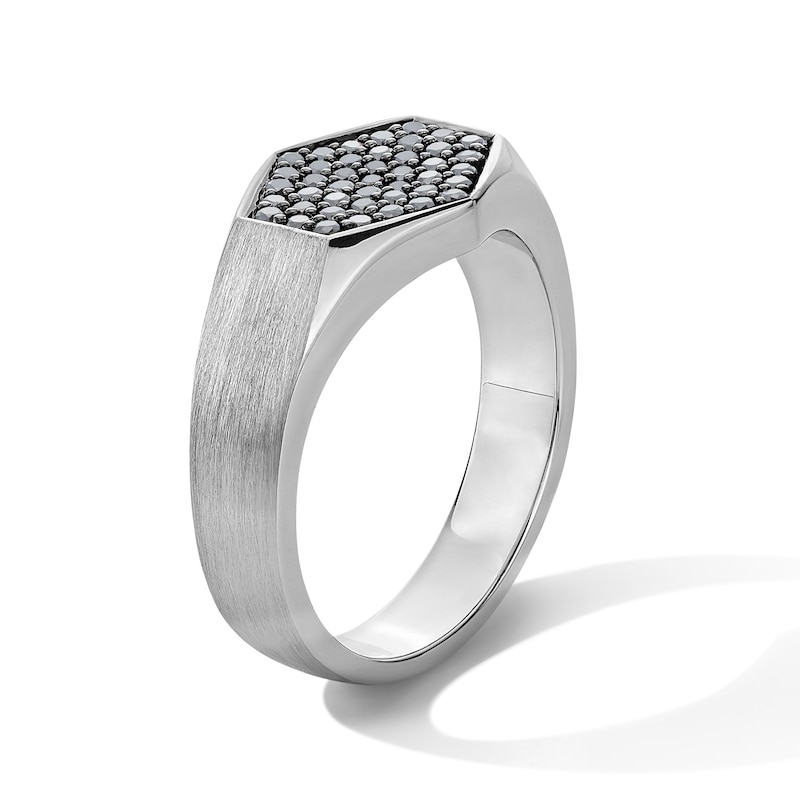 Main Image 3 of 1/2 CT. T.W. Black Multi-Diamond Hexagon Signet Ring in Sterling Silver