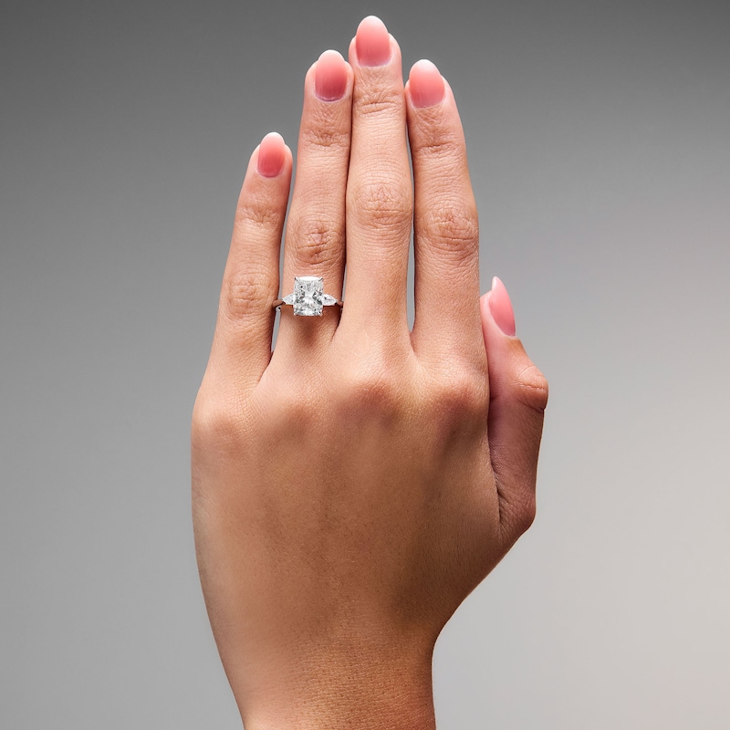 Main Image 2 of 3-1/3 CT. T.W. Elongated Cushion-Cut Lab-Grown Diamond Hidden Frame Engagement Ring in 14K White Gold (F/VS2)