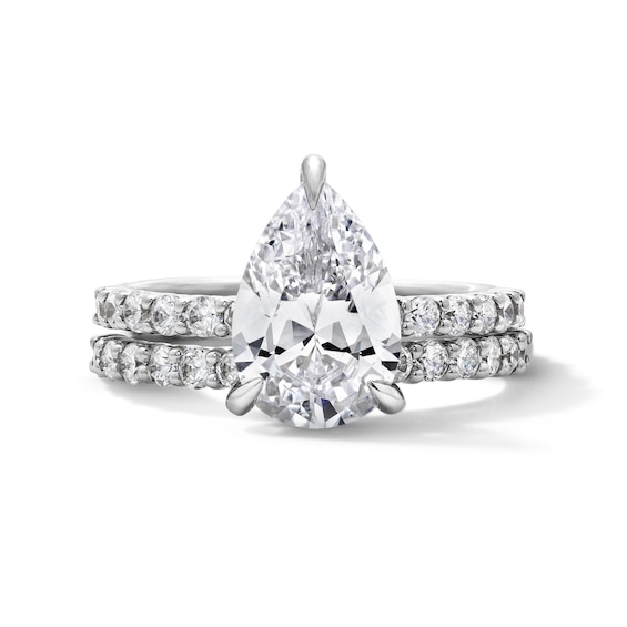 4 CT. T.w. Pear-Shaped Lab-Grown Diamond Hidden Frame Bridal Set in 14K White Gold (F/Vs2)