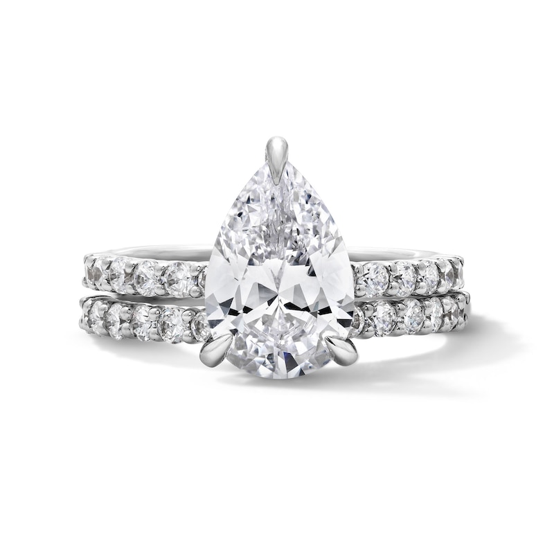 Main Image 1 of 4 CT. T.W. Pear-Shaped Lab-Grown Diamond Hidden Frame Bridal Set in 14K White Gold (F/VS2)