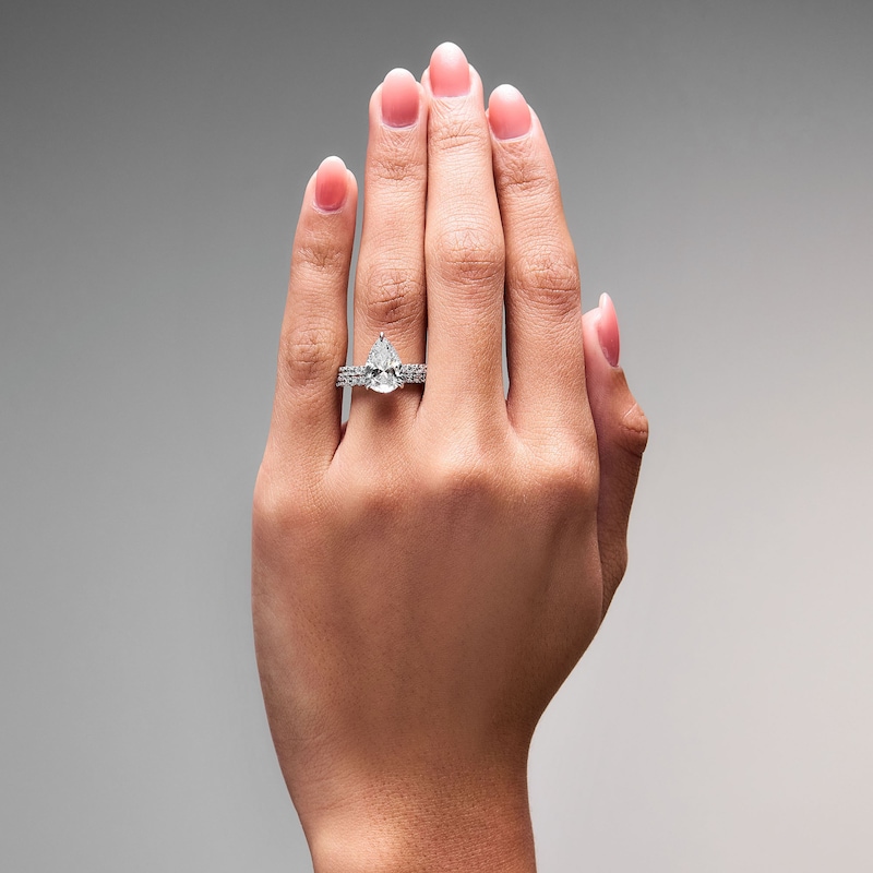 Main Image 2 of 4 CT. T.W. Pear-Shaped Lab-Grown Diamond Hidden Frame Bridal Set in 14K White Gold (F/VS2)