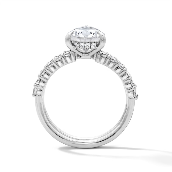 4 CT. T.w. Pear-Shaped Lab-Grown Diamond Hidden Frame Bridal Set in 14K White Gold (F/Vs2)