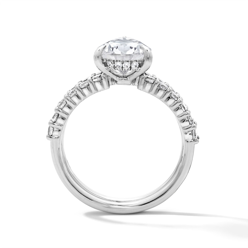 Main Image 3 of 4 CT. T.W. Pear-Shaped Lab-Grown Diamond Hidden Frame Bridal Set in 14K White Gold (F/VS2)