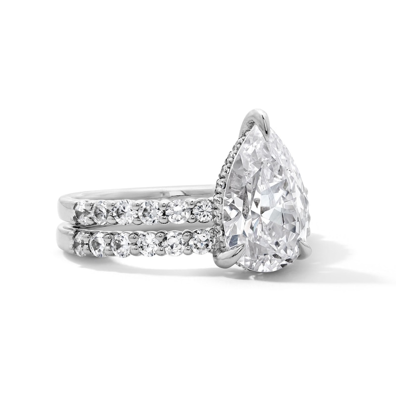 Main Image 4 of 4 CT. T.W. Pear-Shaped Lab-Grown Diamond Hidden Frame Bridal Set in 14K White Gold (F/VS2)