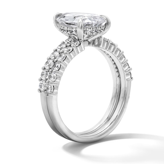 4 CT. T.w. Pear-Shaped Lab-Grown Diamond Hidden Frame Bridal Set in 14K White Gold (F/Vs2)