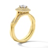 Thumbnail Image 5 of 5/8 CT. T.W. Round Lab-Grown Diamond Cushion Frame Twist Shank Bridal Set in 14K Yellow Gold (F/VS2)
