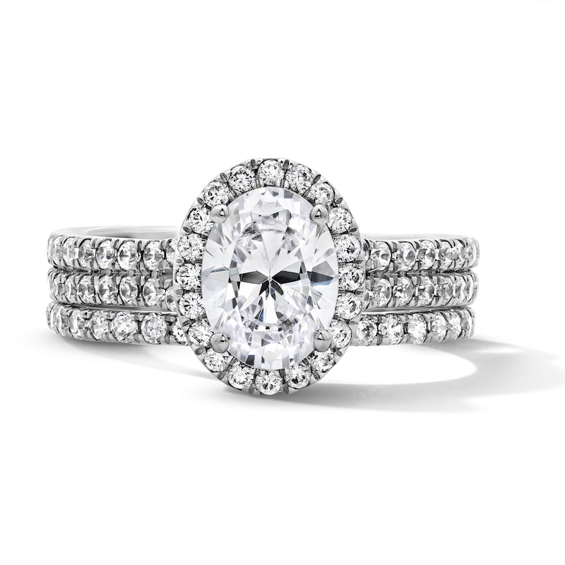 Main Image 1 of 2 CT.T.W. Oval-Cut Lab-Grown Diamond Frame Bridal Set in 14K White Gold (F/VS2)