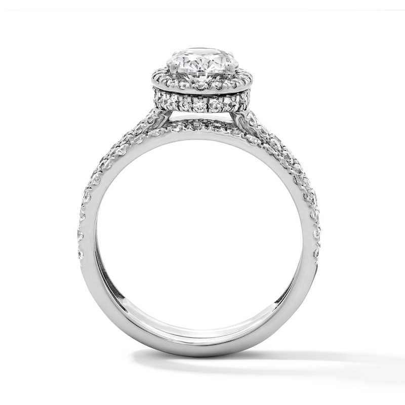 Main Image 3 of 2 CT.T.W. Oval-Cut Lab-Grown Diamond Frame Bridal Set in 14K White Gold (F/VS2)