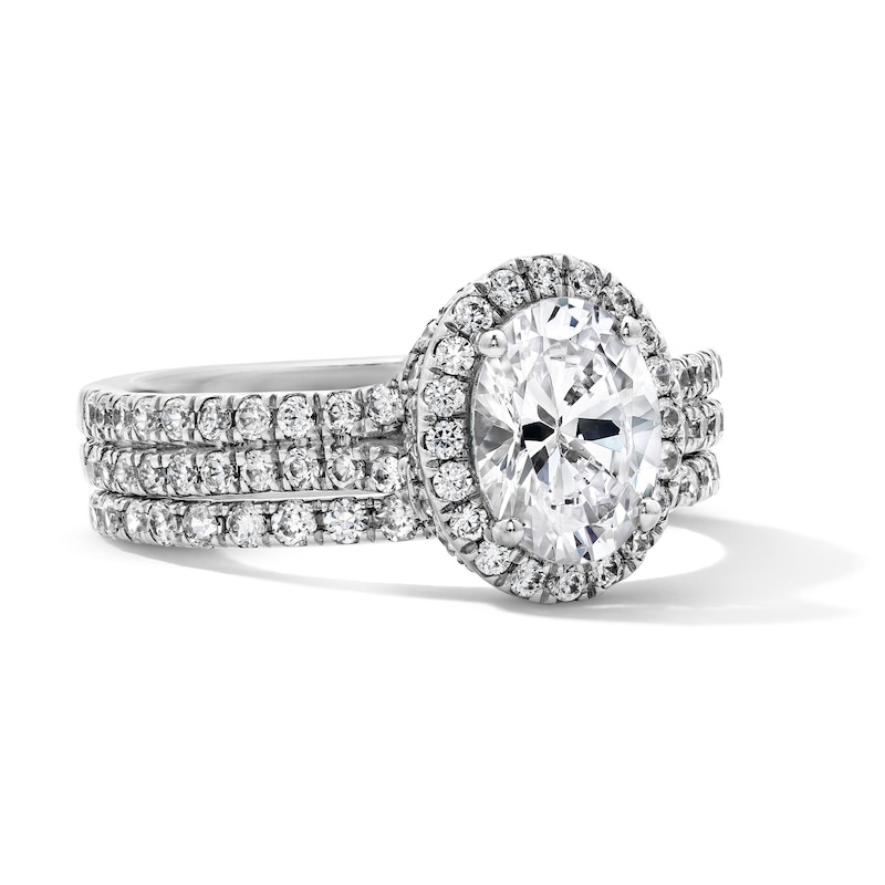 Main Image 4 of 2 CT.T.W. Oval-Cut Lab-Grown Diamond Frame Bridal Set in 14K White Gold (F/VS2)