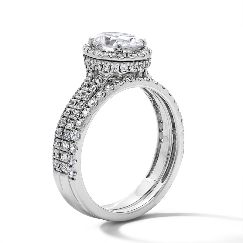 Main Image 5 of 2 CT.T.W. Oval-Cut Lab-Grown Diamond Frame Bridal Set in 14K White Gold (F/VS2)