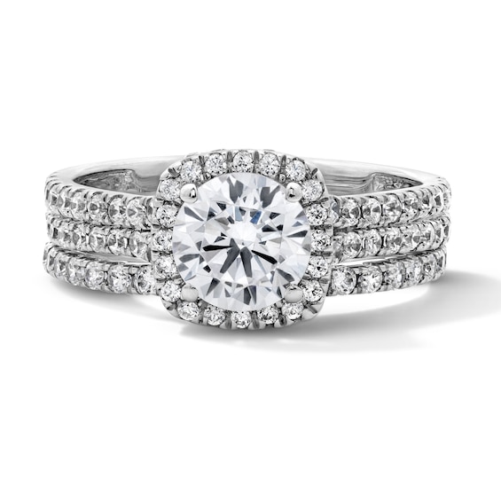 2 CT. T.w. Round Lab-Grown Diamond Cushion Frame Bridal Set in 14K White Gold (F/Vs2)