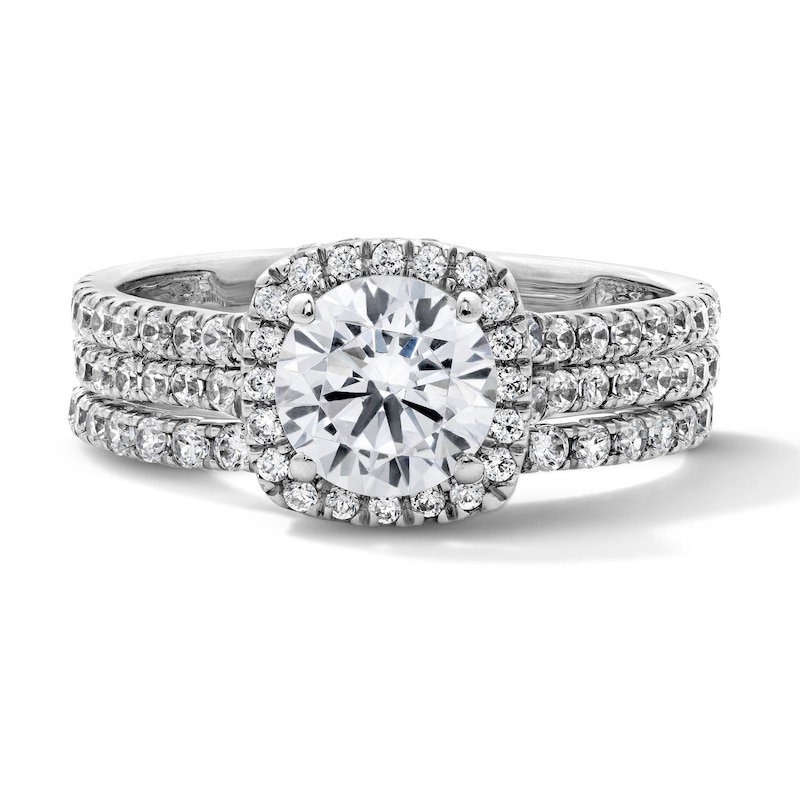 Main Image 1 of 2 CT. T.W. Round Lab-Grown Diamond Cushion Frame Bridal Set in 14K White Gold (F/VS2)