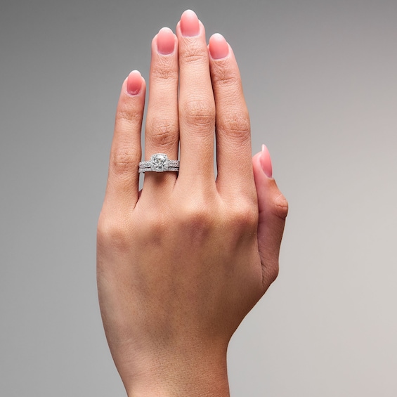 2 CT. T.w. Round Lab-Grown Diamond Cushion Frame Bridal Set in 14K White Gold (F/Vs2)