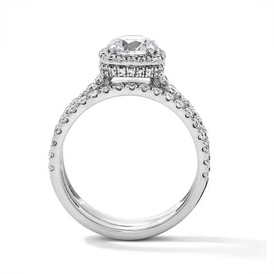 2 CT. T.w. Round Lab-Grown Diamond Cushion Frame Bridal Set in 14K White Gold (F/Vs2)
