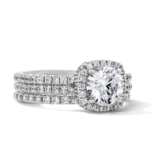 2 CT. T.w. Round Lab-Grown Diamond Cushion Frame Bridal Set in 14K White Gold (F/Vs2)