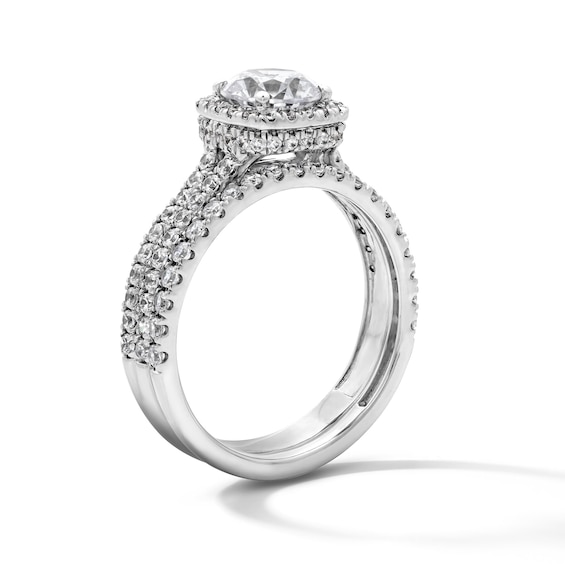 2 CT. T.w. Round Lab-Grown Diamond Cushion Frame Bridal Set in 14K White Gold (F/Vs2)