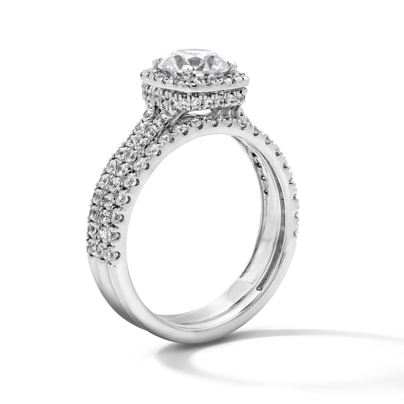 Main Image 5 of 2 CT. T.W. Round Lab-Grown Diamond Cushion Frame Bridal Set in 14K White Gold (F/VS2)