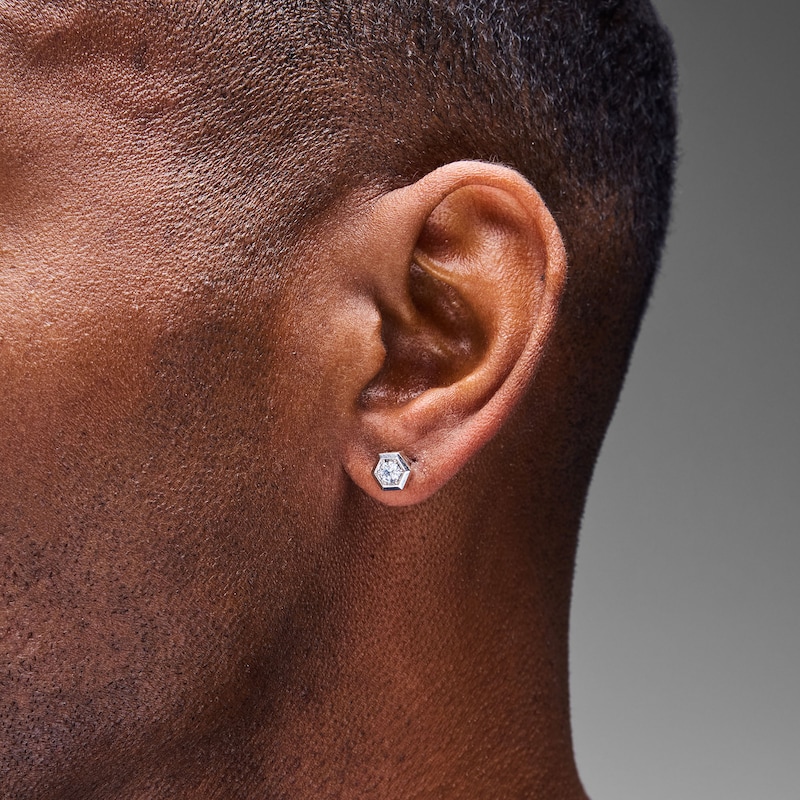 Main Image 2 of 1/4 CT. T.W. Lab-Grown Diamond Solitaire Hexagon Stud Earrings in Sterling Silver (F/VS2)