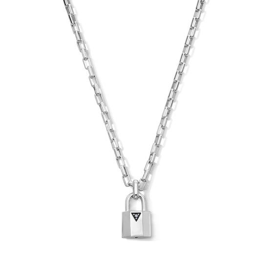 Black Diamond Accent Lock Pendant in Sterling Silver - 22.5"