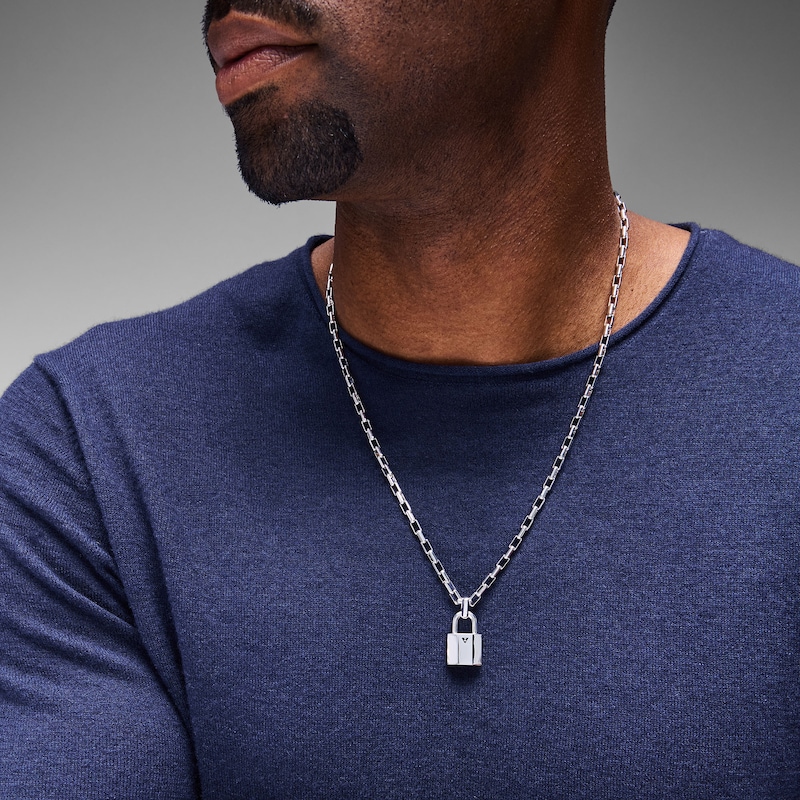 Main Image 2 of Black Diamond Accent Lock Pendant in Sterling Silver - 22.5"